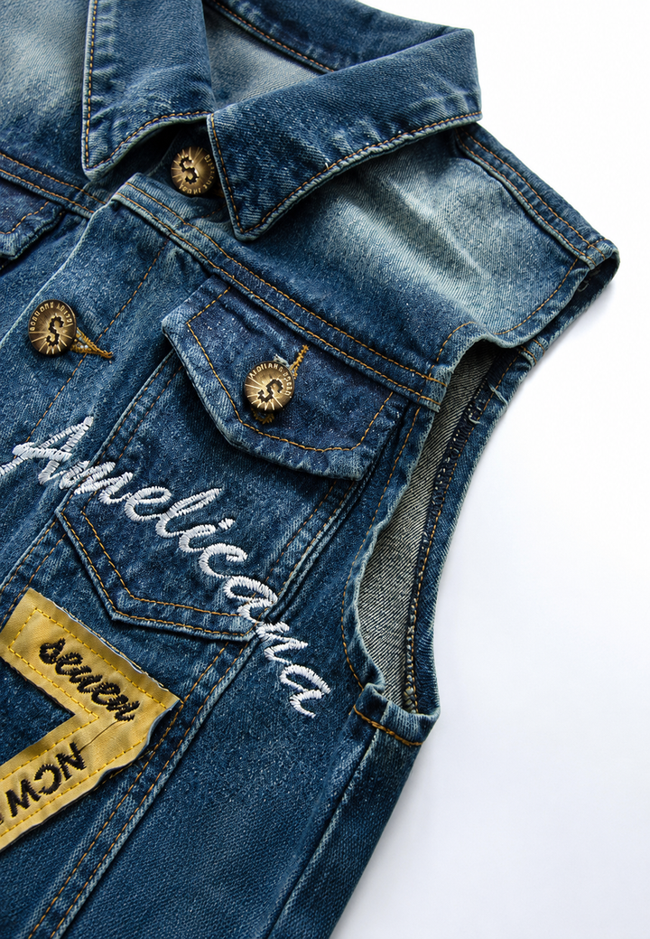 Gilet en jean pour homme brodé, effet délavé - Leander