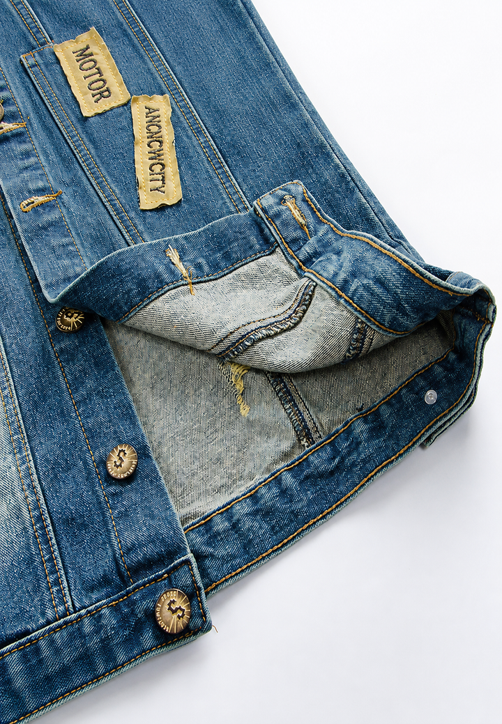 Gilet en jean pour homme brodé, effet délavé - Leander