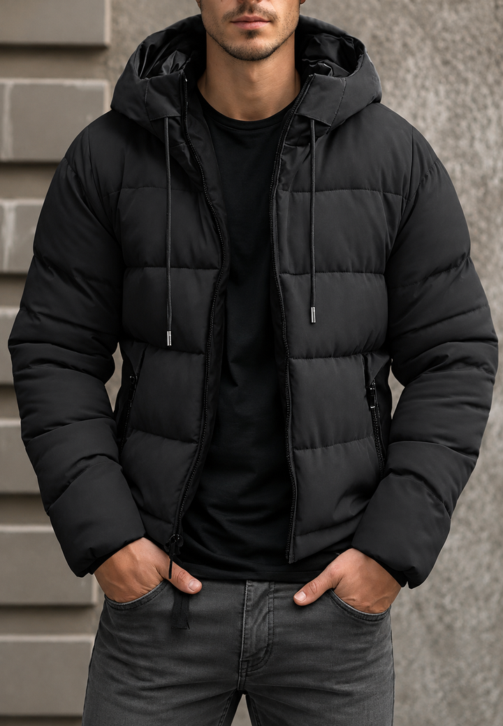 Veste matelassée homme à capuche réglable coupe classique finition mate - Nereo