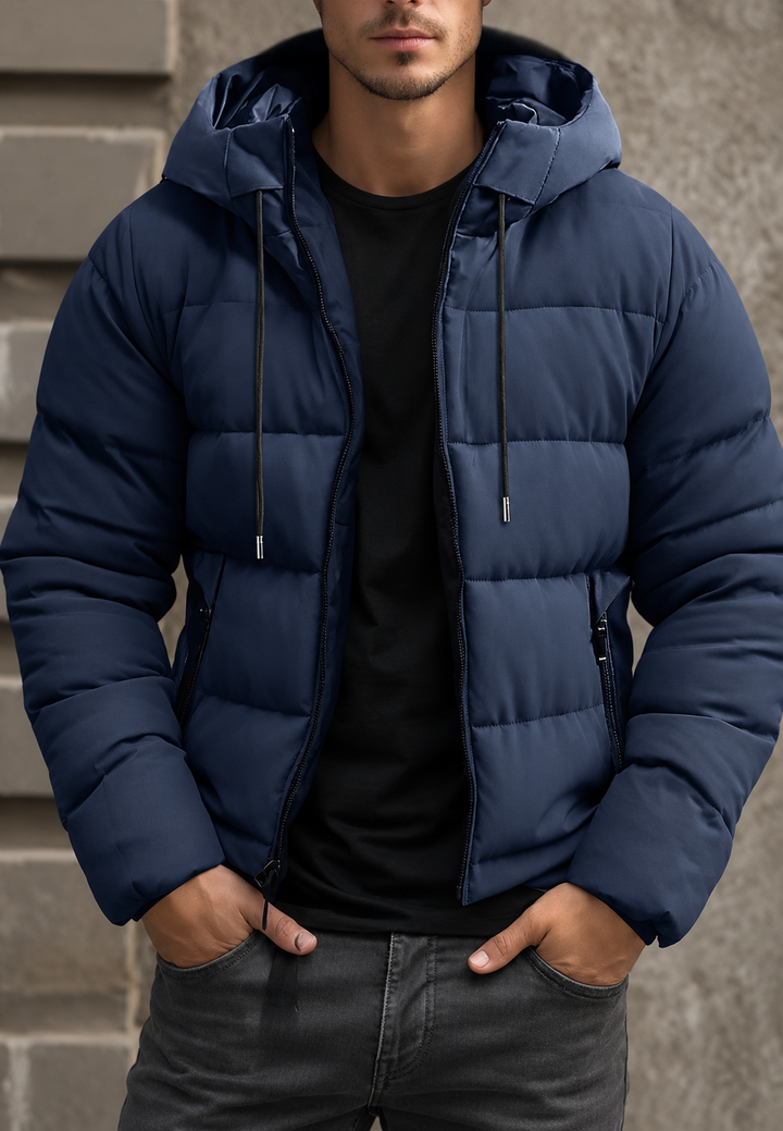 Veste matelassée pour homme, coupe classique, à capuche et fermeture éclair - Hakon