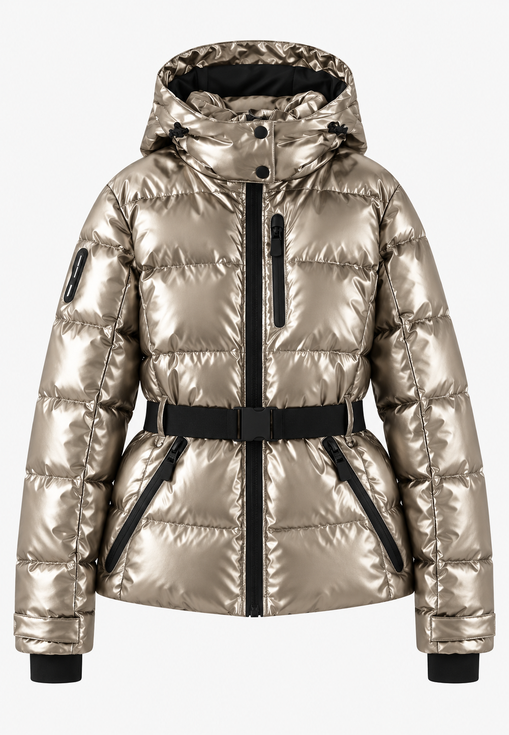 Veste matelassée femme à capuche, ceinture ajustable et poches zippées - Eliane