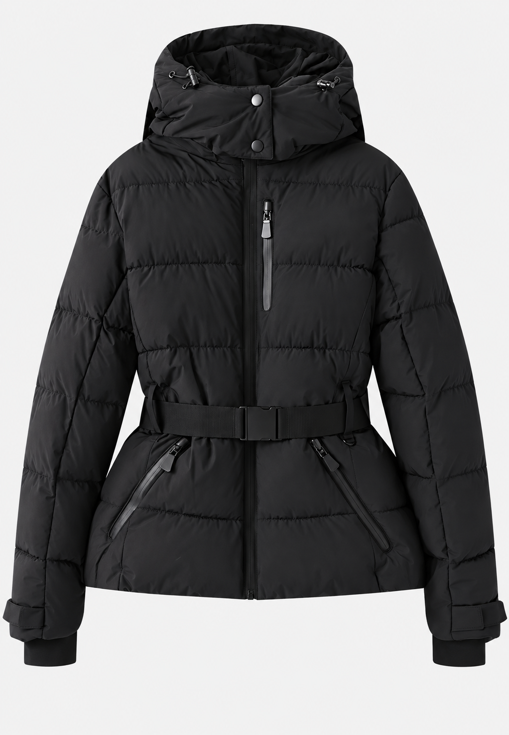 Veste matelassée femme à capuche, ceinture ajustable et poches zippées - Eliane