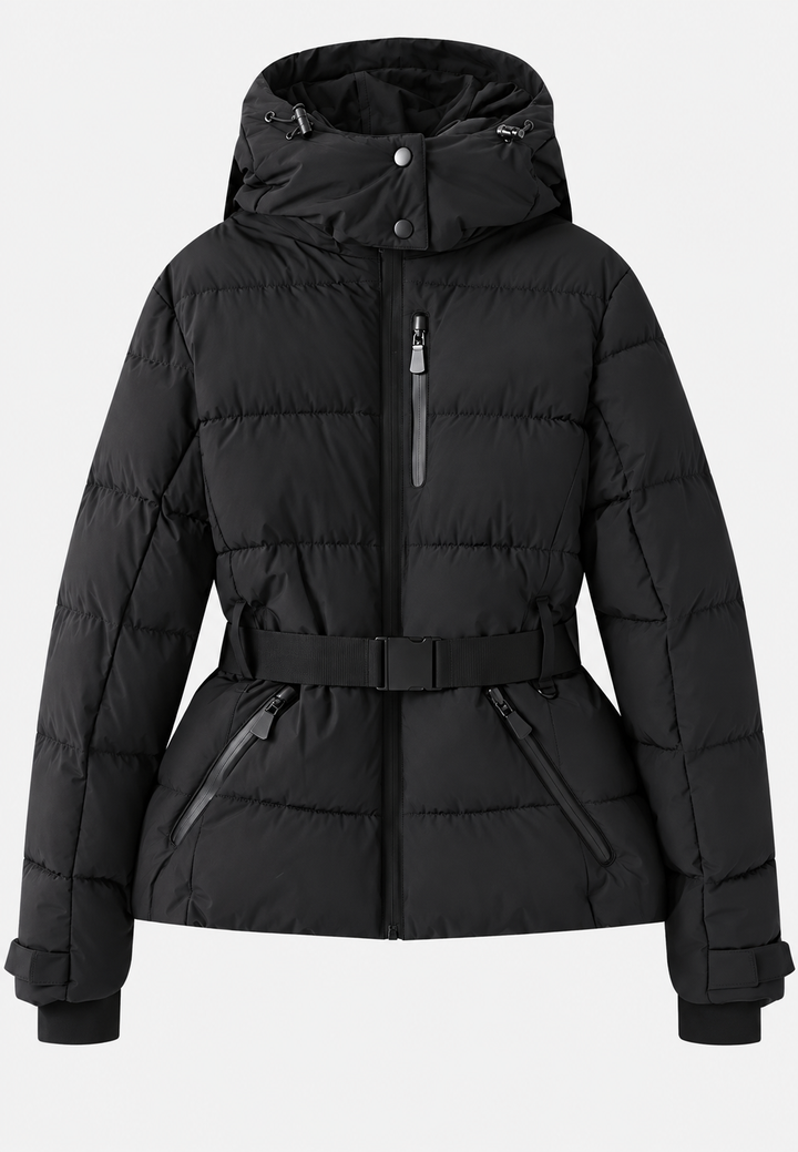 Veste matelassée femme à capuche, ceinture ajustable et poches zippées - Eliane
