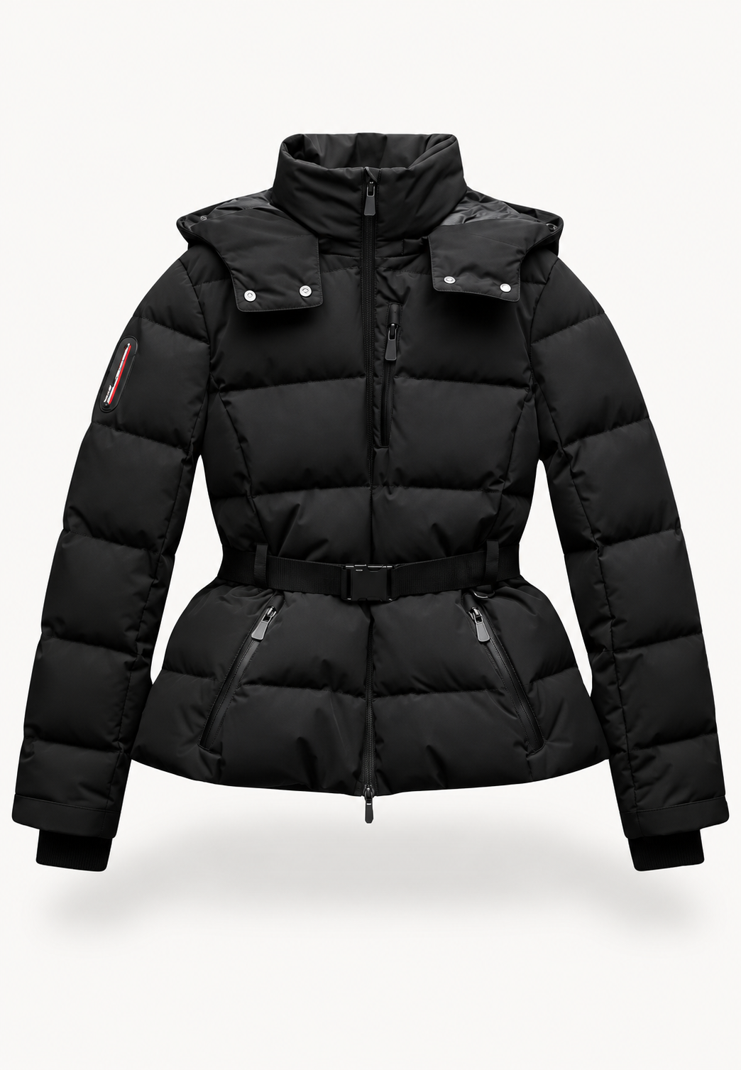 Veste matelassée femme à ceinture ajustable, capuche et col montant - Mirel