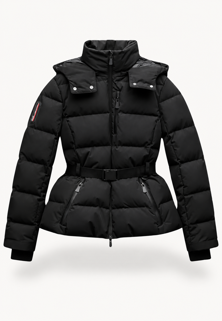 Veste matelassée femme à ceinture ajustable, capuche et col montant - Mirel