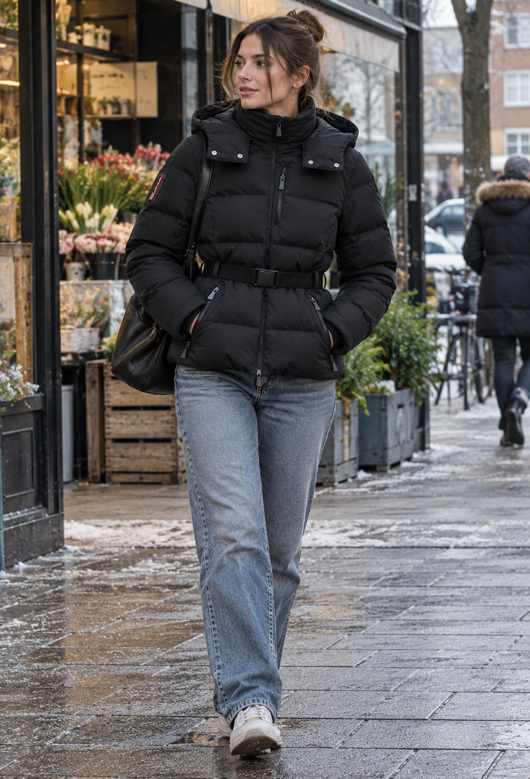 Veste matelassée femme à ceinture ajustable, capuche et col montant - Mirel