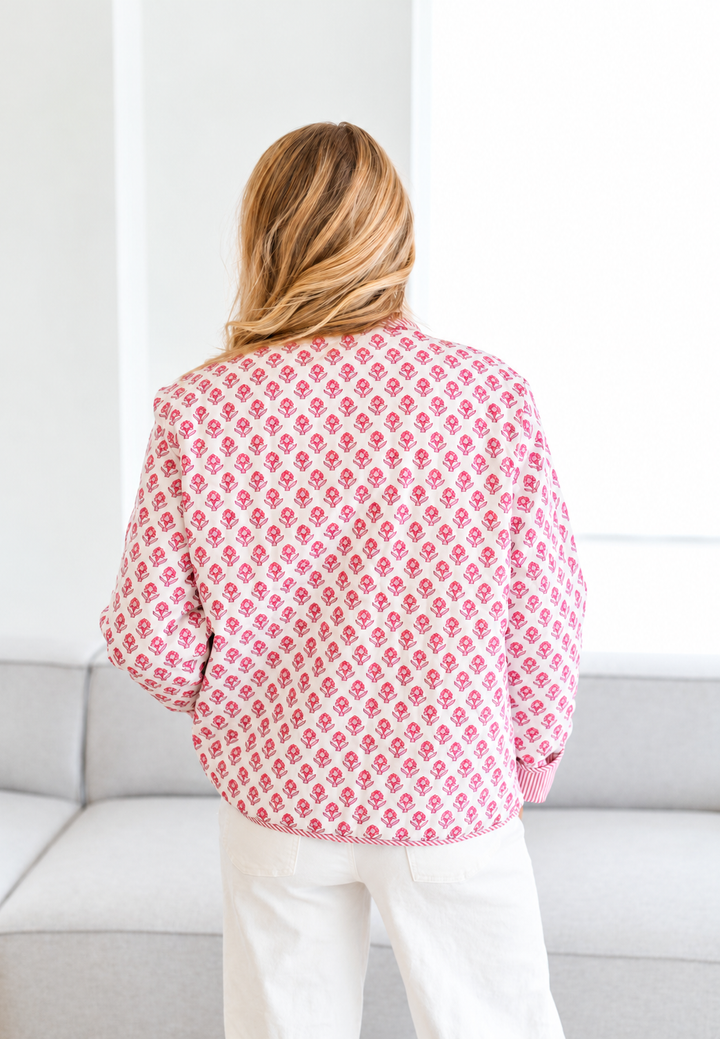Veste matelassée femme à imprimé floral, col chemise et rayures - Lola