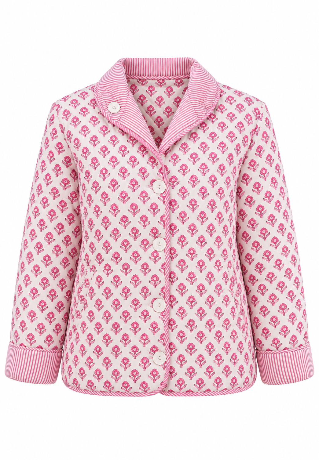 Veste matelassée femme à imprimé floral, col chemise et rayures - Lola