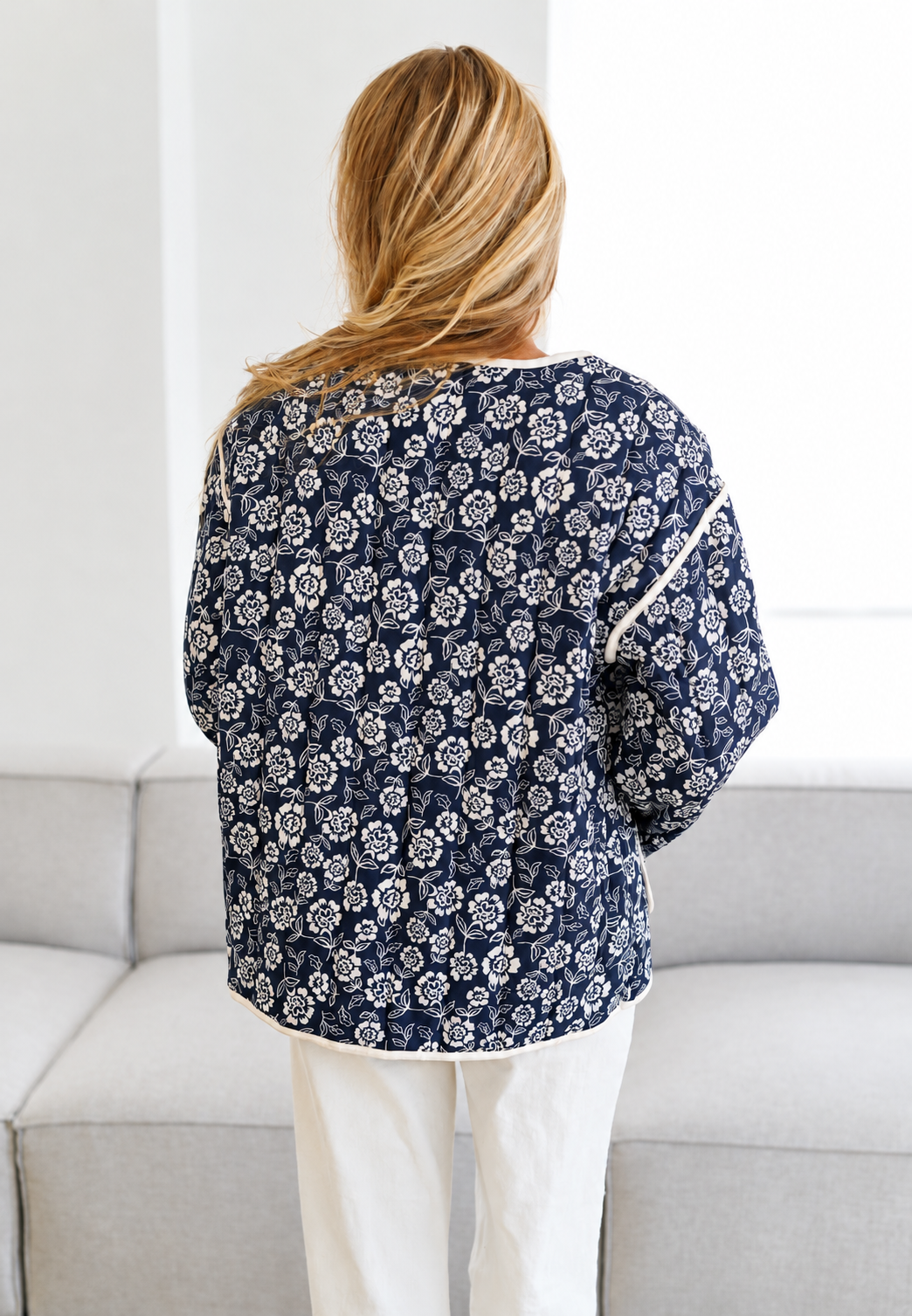 Veste matelassée femme à imprimé floral et bordures contrastantes - Mireva