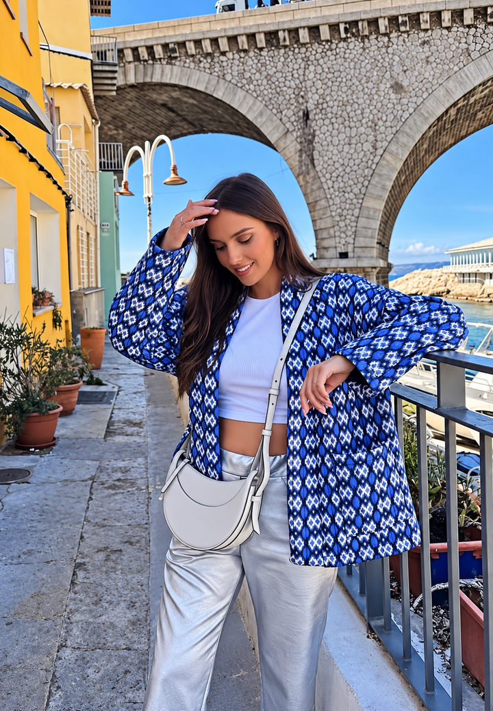 Veste matelassée femme à imprimé géométrique et poches plaquées - Casandrina