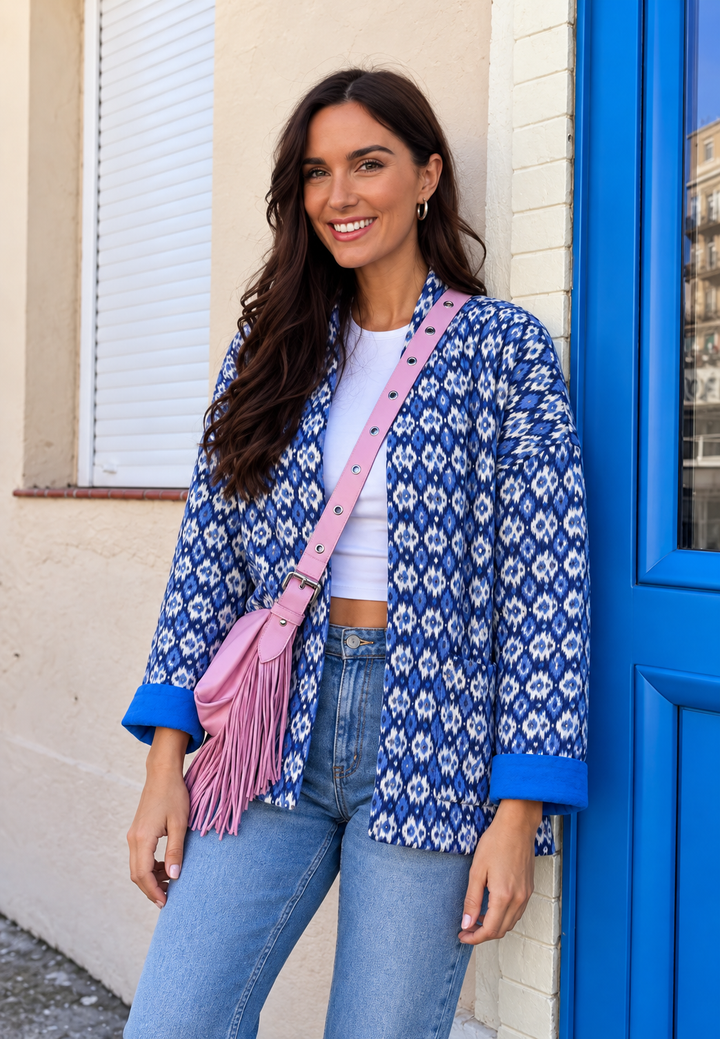 Veste matelassée femme à imprimé géométrique et poches plaquées - Casandrina