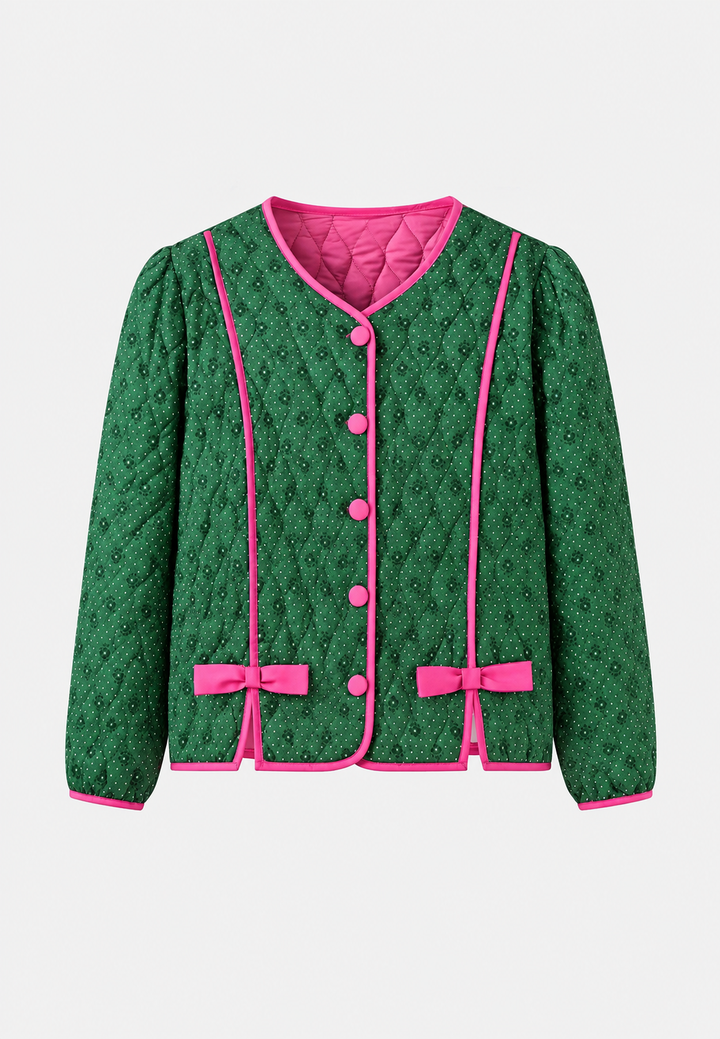 Veste matelassée femme à imprimé géométrique et nœuds décoratifs - Selvara