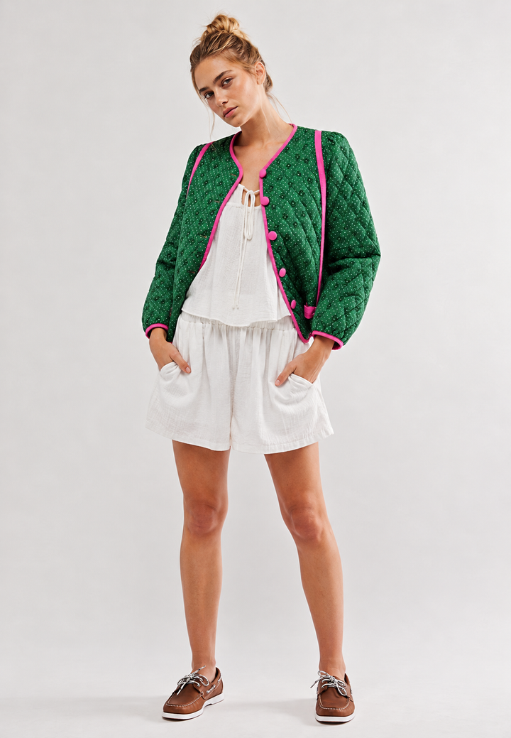 Veste matelassée femme à imprimé géométrique et nœuds décoratifs - Selvara