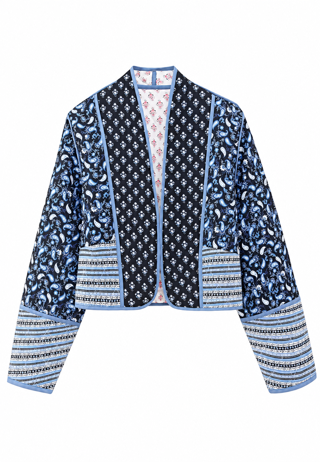 Veste matelassée femme à imprimé cachemire combiné et bordures - Norelia