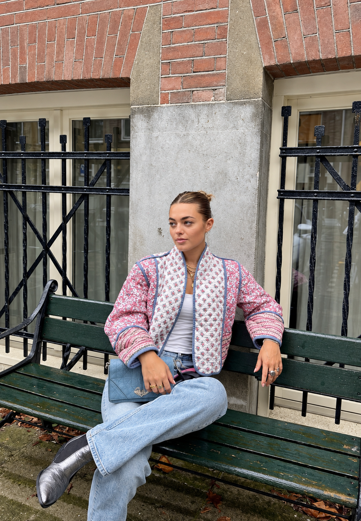 Veste matelassée femme à imprimé cachemire combiné et bordures - Norelia