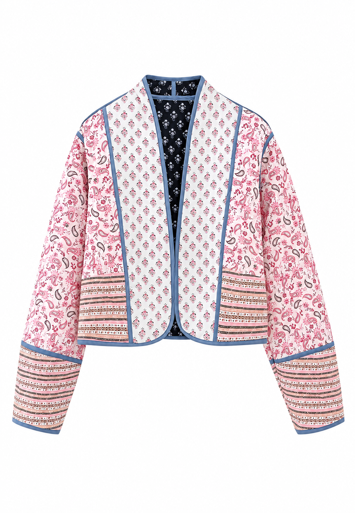 Veste matelassée femme à imprimé cachemire combiné et bordures - Norelia