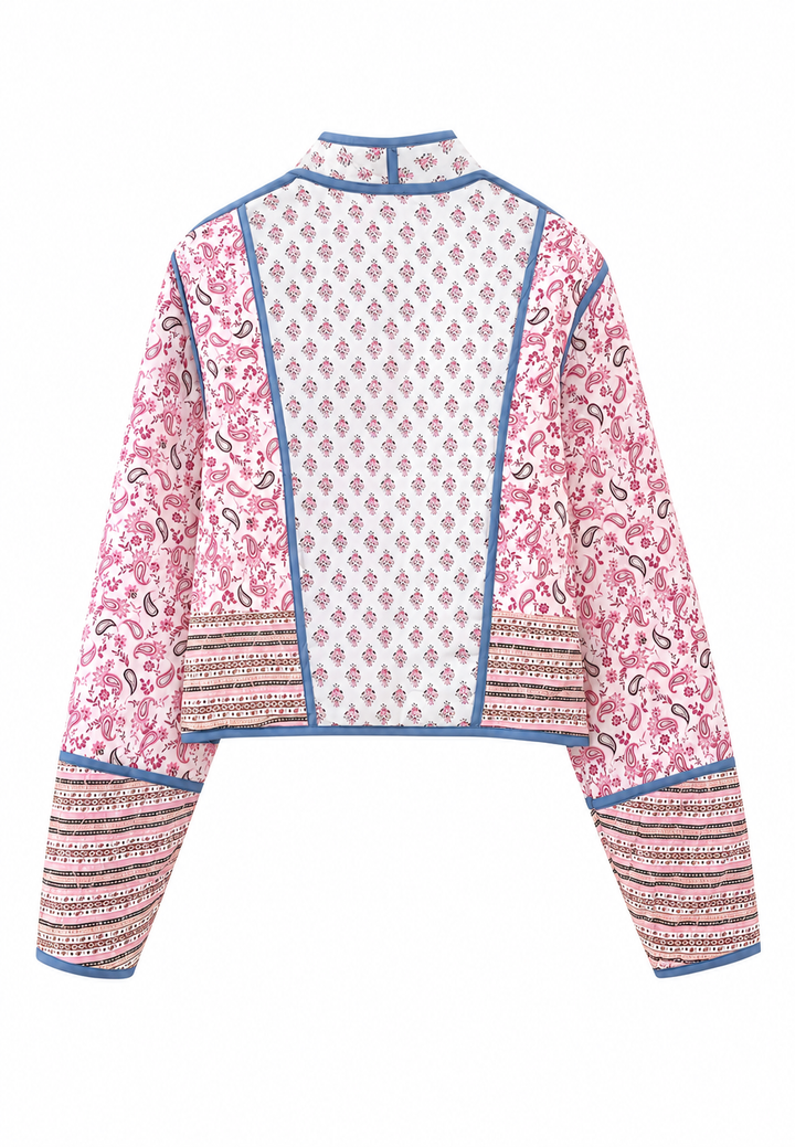 Veste matelassée femme à imprimé cachemire combiné et bordures - Norelia