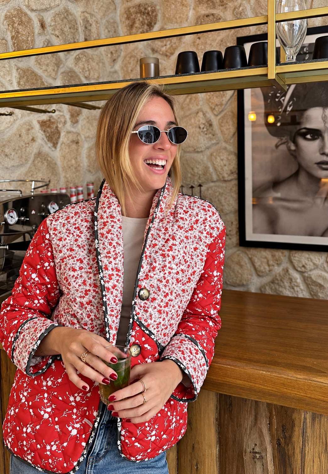 Veste matelassée femme en patchwork floral à boutons - Belemina