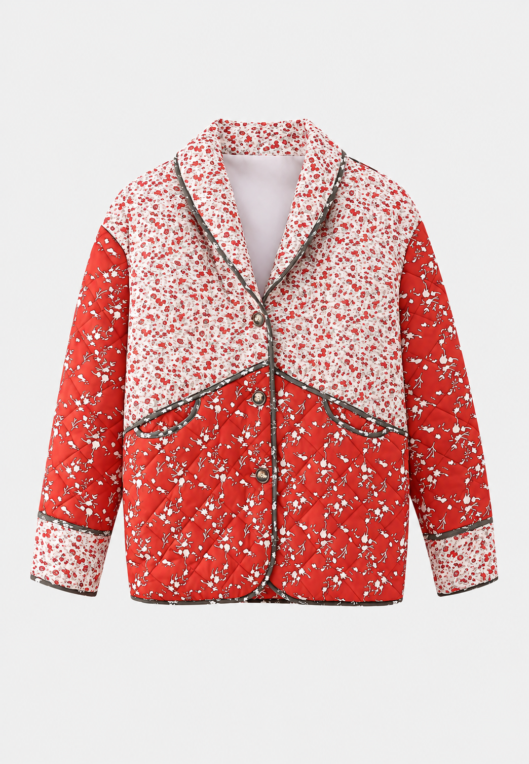Veste matelassée femme en patchwork floral à boutons - Belemina