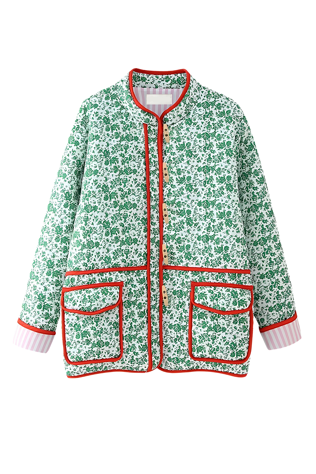 Veste matelassée fleurie femme à bordures contrastantes et brandebourgs - Celindra