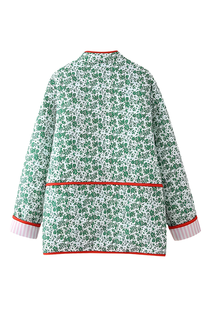 Veste matelassée fleurie femme à bordures contrastantes et brandebourgs - Celindra