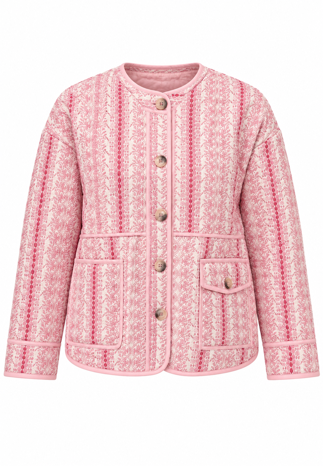 Veste matelassée femme à motifs floraux, rayures et boutons - Alvina