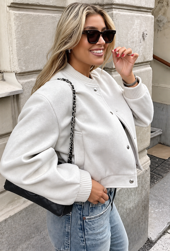 Veste bomber femme en maille à boutons-pression - Calista