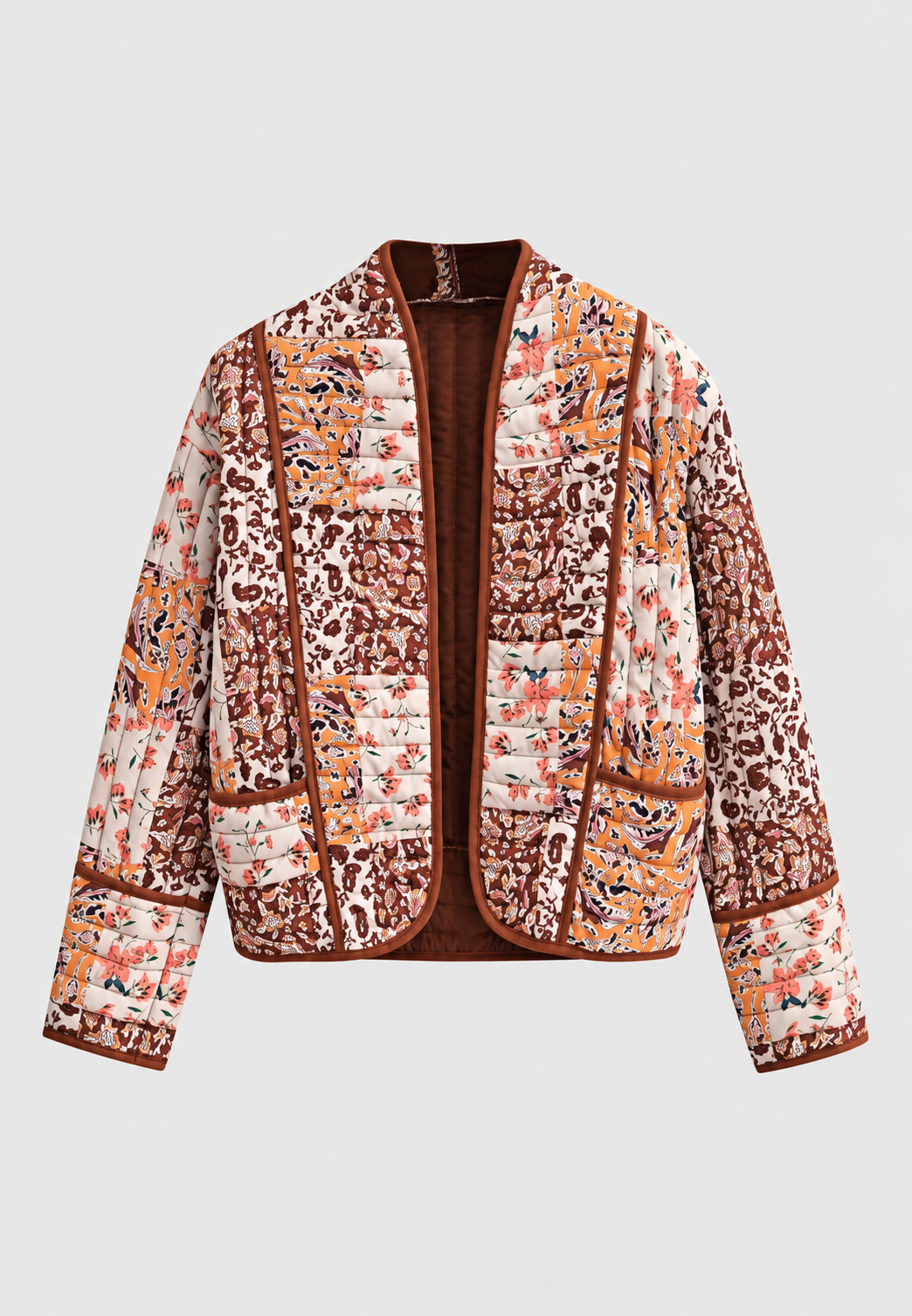 Veste courte matelassée femme à patchwork floral et bordures - Brienne