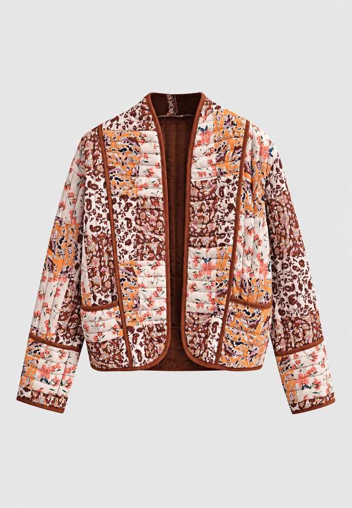 Veste courte matelassée femme à patchwork floral et bordures - Brienne