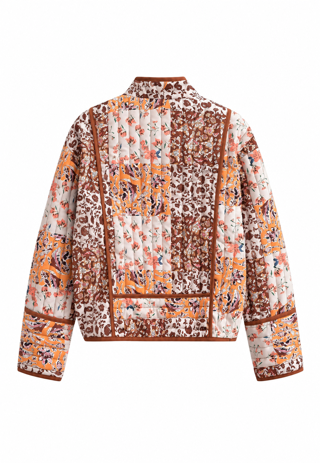 Veste courte matelassée femme à patchwork floral et bordures - Brienne