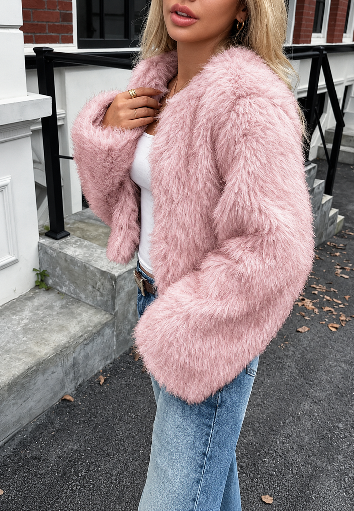 Veste courte pour femme effet fourrure à manches longues - Clémence