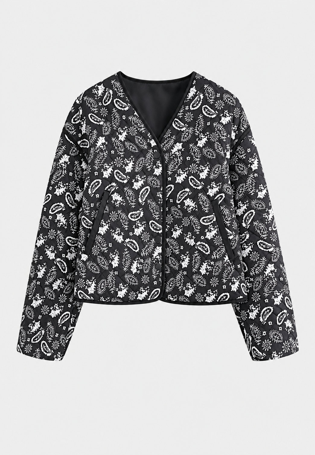 Veste courte femme à imprimé cachemire, matelassage en losanges et bordures contrastantes - Ottavia