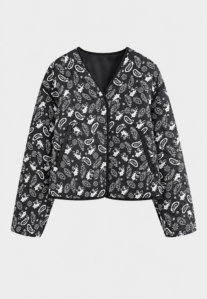 Veste courte femme à imprimé cachemire, matelassage en losanges et bordures contrastantes - Ottavia