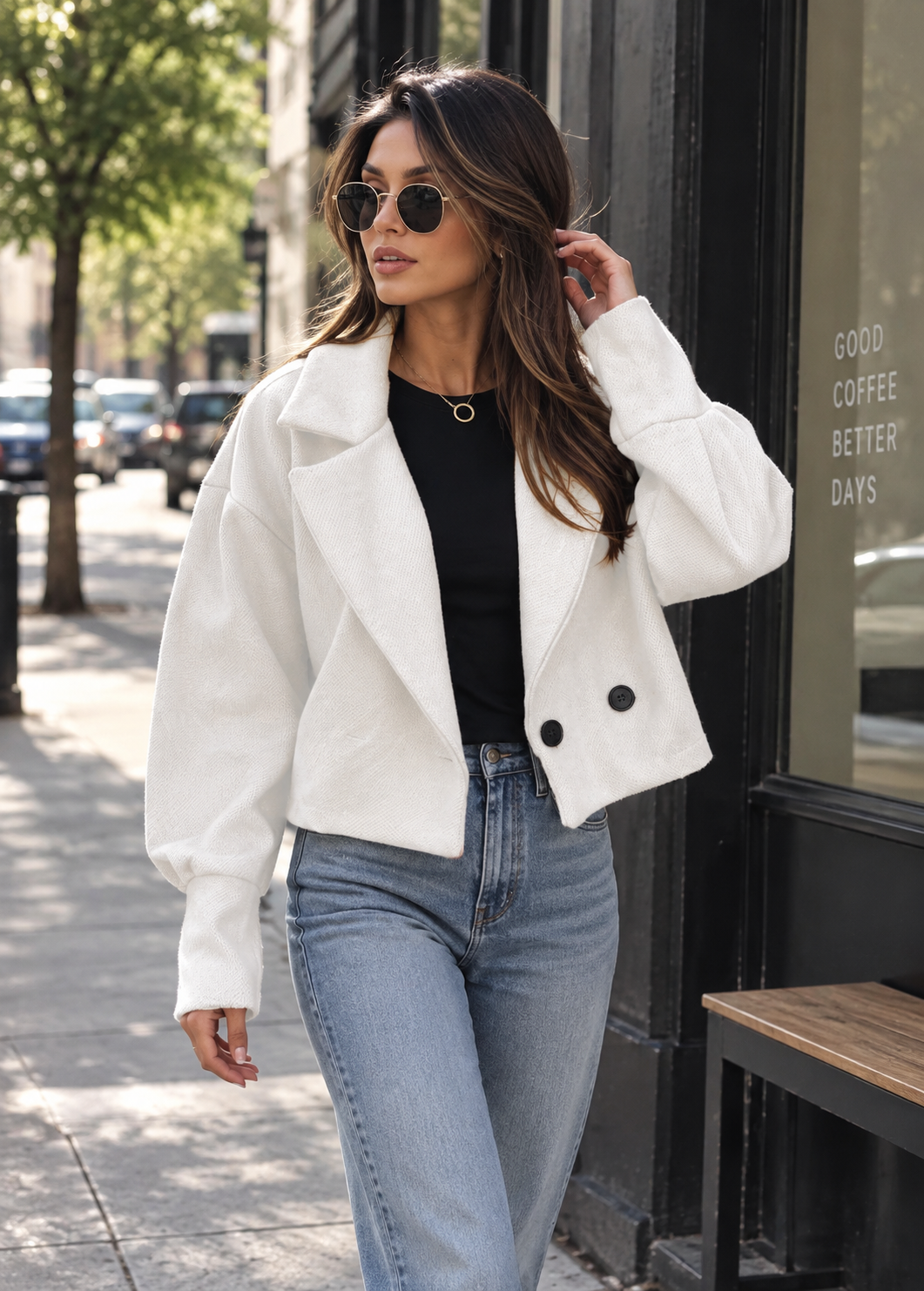 Veste courte pour femme à larges revers, coupe oversize - Céliane
