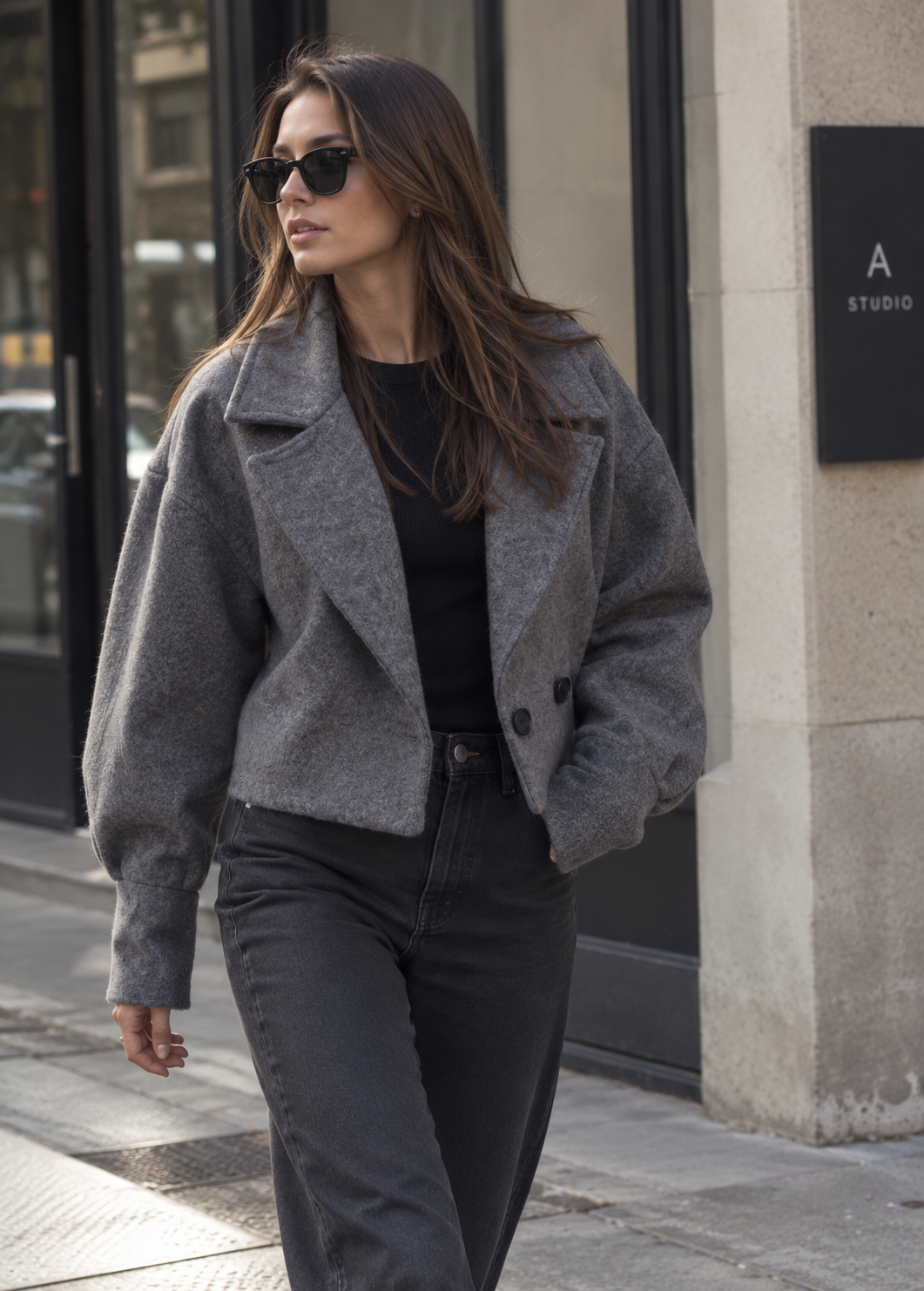 Veste courte pour femme à larges revers, coupe oversize - Céliane
