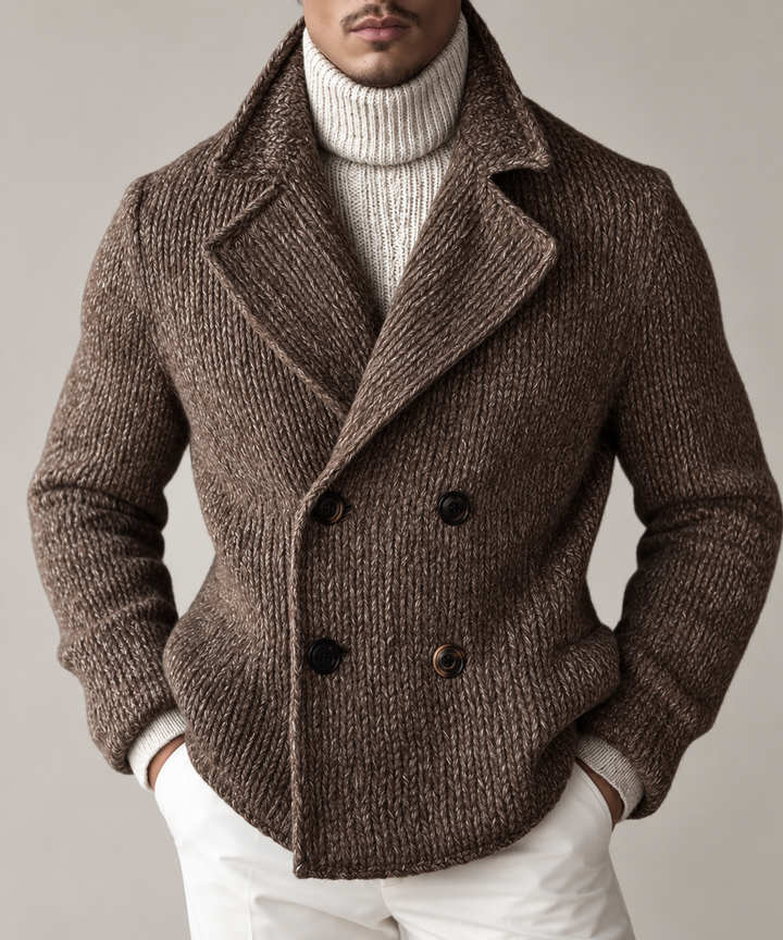 Veste en maille pour homme, double boutonnage, revers larges - Lucien