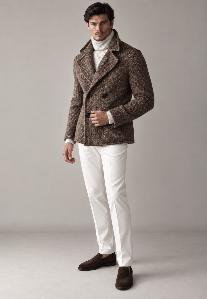 Veste en maille pour homme, double boutonnage, revers larges - Lucien