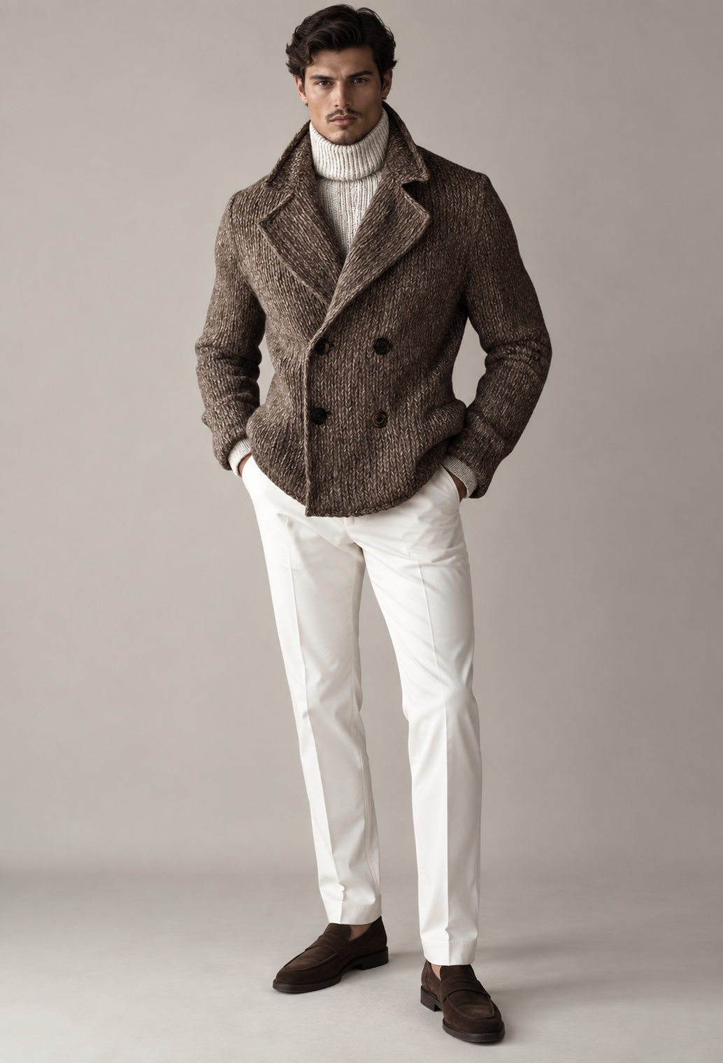 Veste en maille pour homme, double boutonnage, revers larges - Lucien