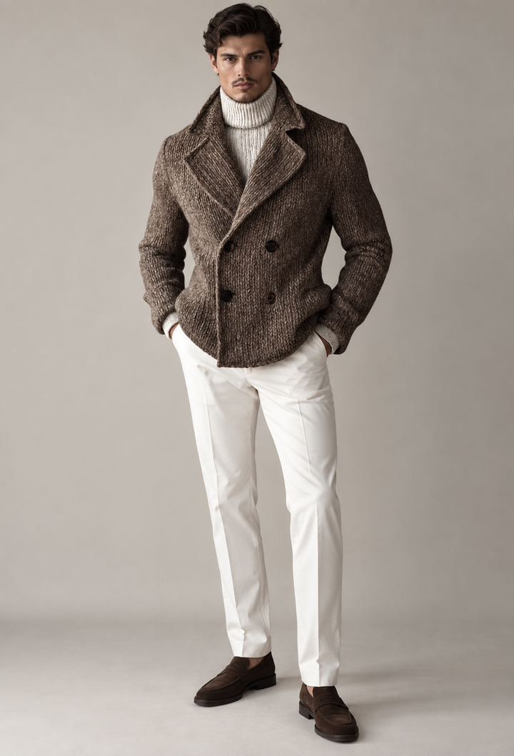 Veste en maille pour homme, double boutonnage, revers larges - Lucien