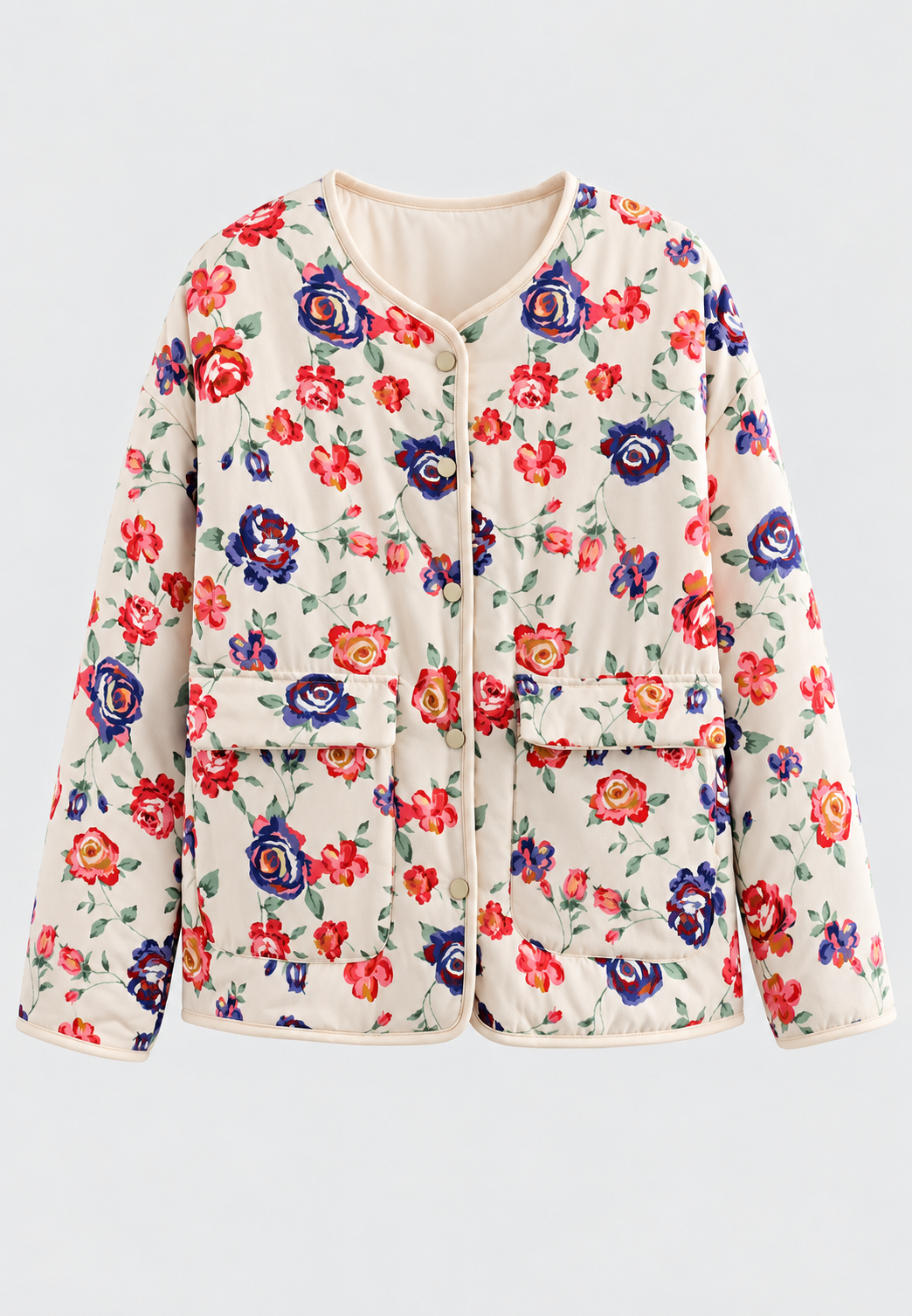 Veste fleurie femme matelassée en losanges à boutons avant - Elizabeth