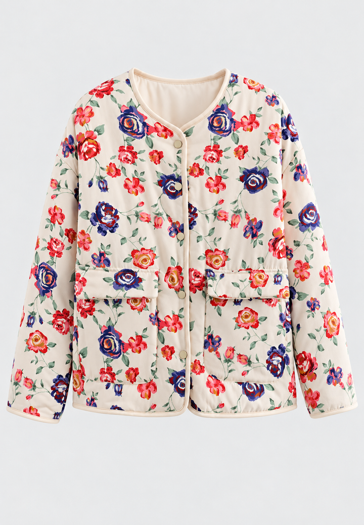 Veste fleurie femme matelassée en losanges à boutons avant - Elizabeth