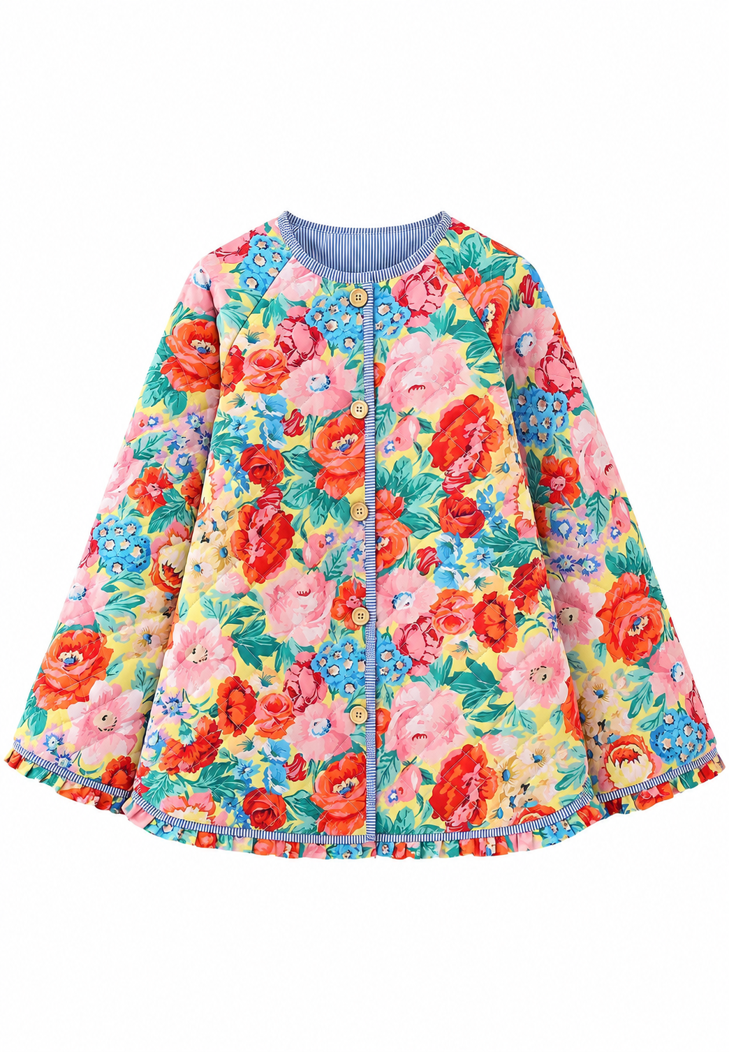 Veste fleurie femme évasée à matelassage en losanges et volants - Clotilde