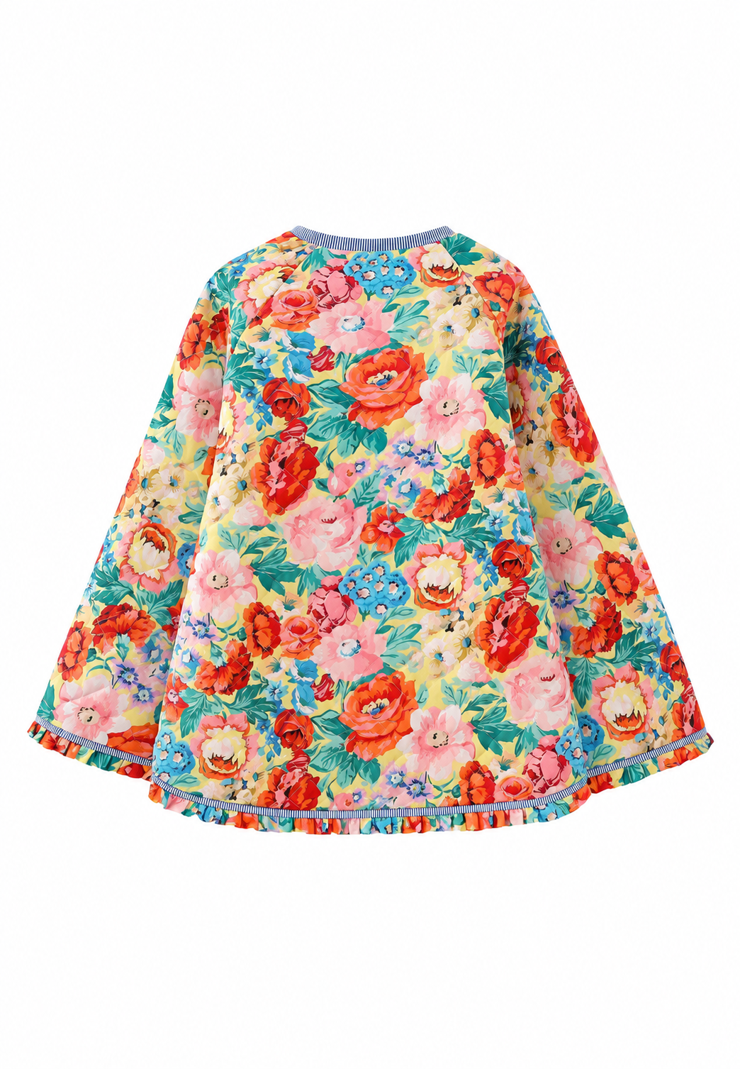 Veste fleurie femme évasée à matelassage en losanges et volants - Clotilde