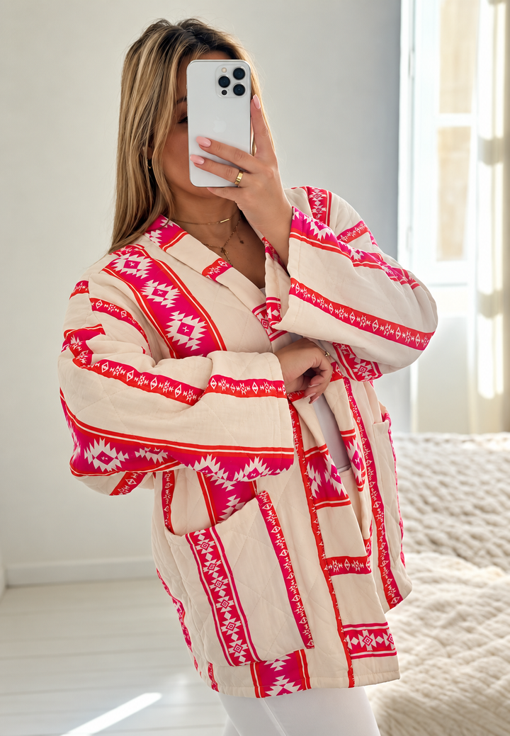 Veste kimono matelassée femme à imprimé ethnique géométrique - Tove