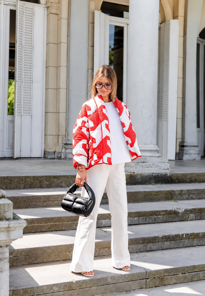 Veste kimono matelassée femme à imprimé abstrait géométrique - Madelon
