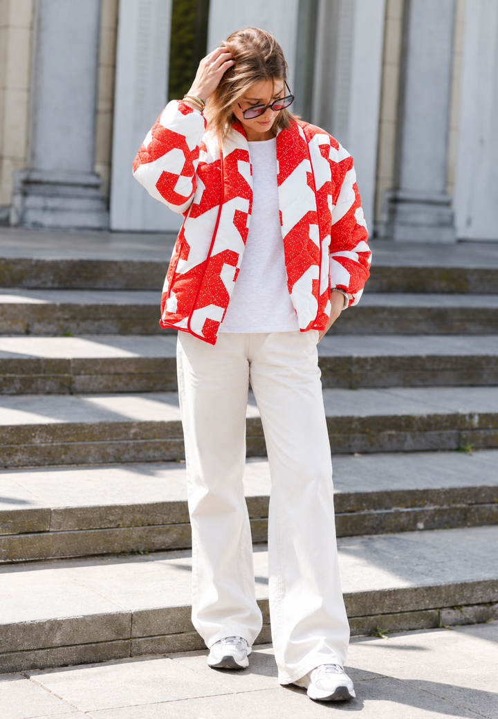 Veste kimono matelassée femme à imprimé abstrait géométrique - Madelon