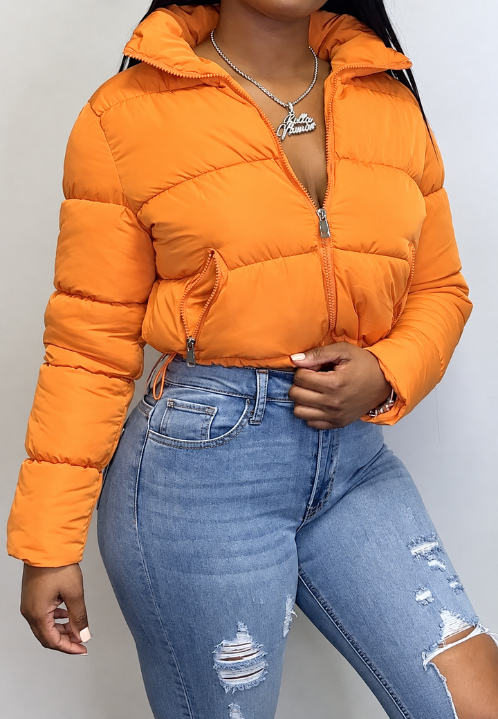 Veste femme matelassée courte à col montant et zip - Zaira