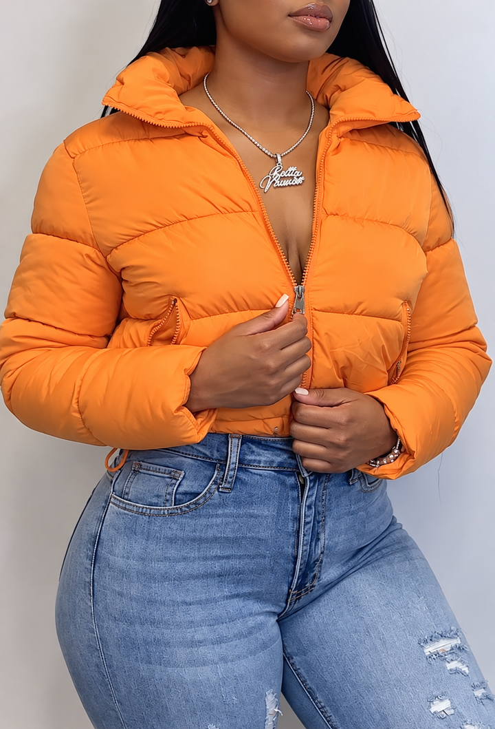 Veste femme matelassée courte à col montant et zip - Zaira