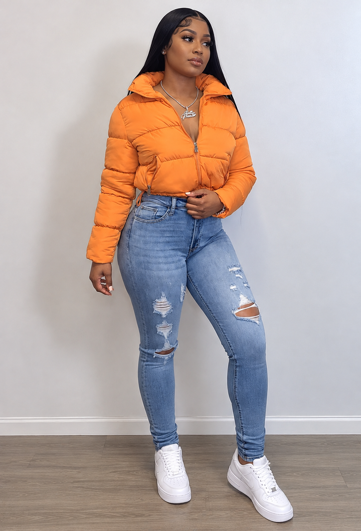 Veste femme matelassée courte à col montant et zip - Zaira