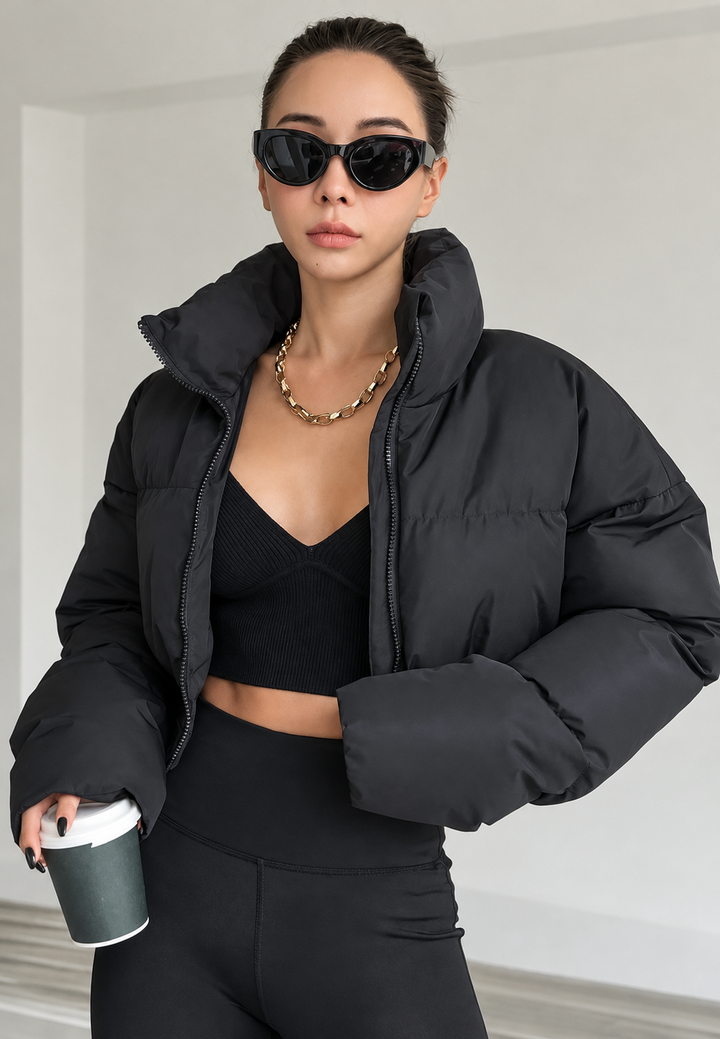 Veste femme matelassée courte à col montant et zip - Zaira